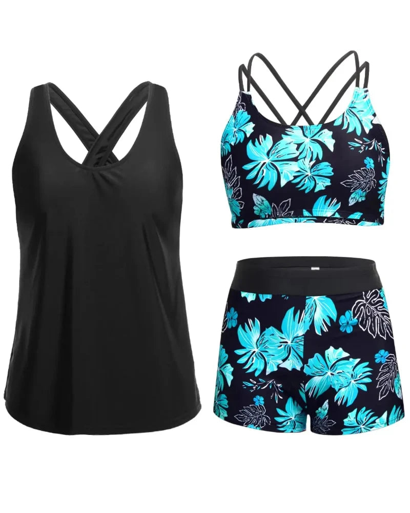 Flattering 3-Piece Tummy-Control Tankini Swimwear Set