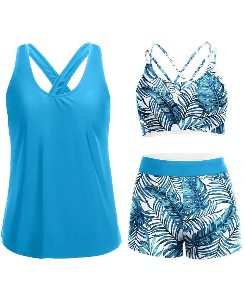 Flattering 3-Piece Tummy-Control Tankini Swimwear Set