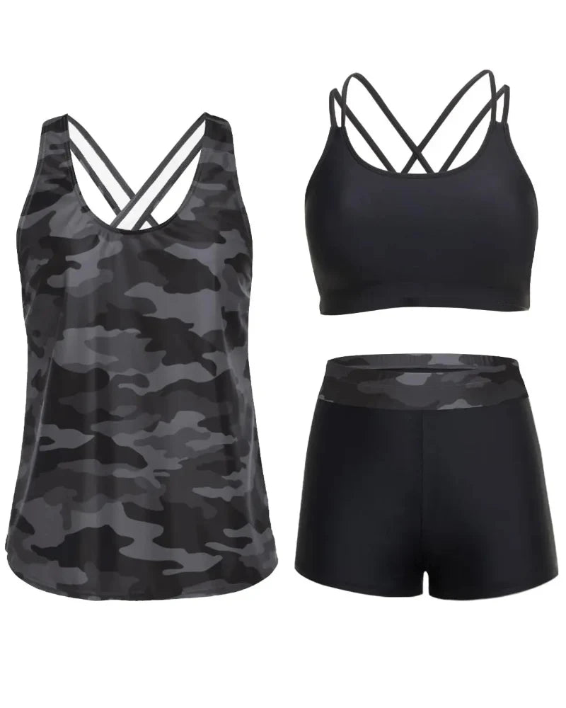 Flattering 3-Piece Tummy-Control Tankini Swimwear Set