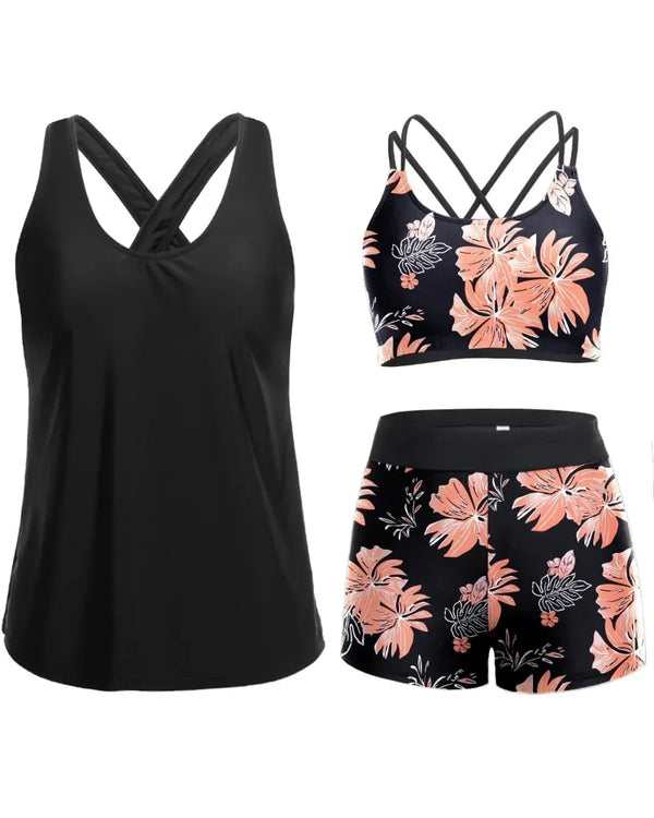 Flattering 3-Piece Tummy-Control Tankini Swimwear Set