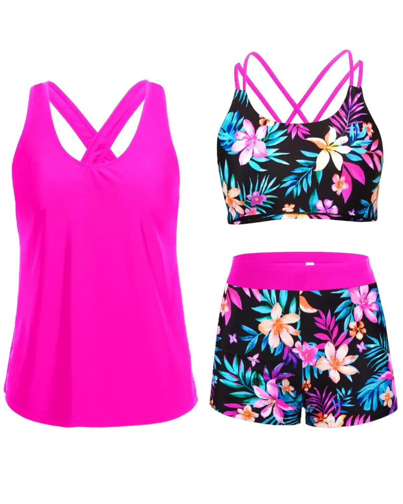 Flattering 3-Piece Tummy-Control Tankini Swimwear Set