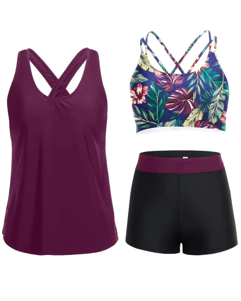 Flattering 3-Piece Tummy-Control Tankini Swimwear Set