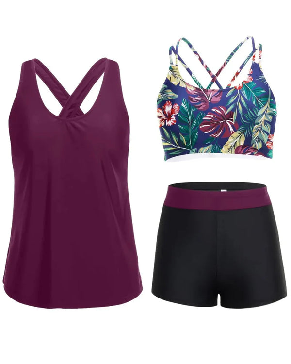 Flattering 3-Piece Tummy-Control Tankini Swimwear Set