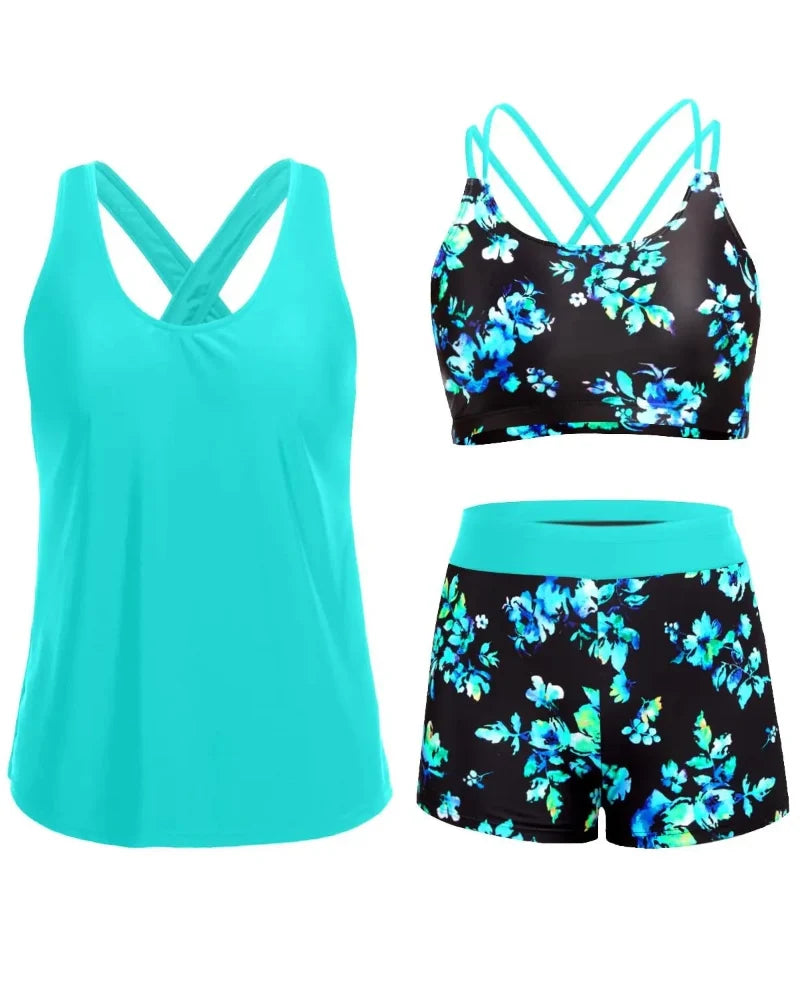 Flattering 3-Piece Tummy-Control Tankini Swimwear Set
