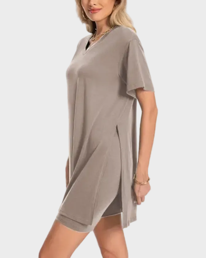Women's Summer Lounge Set: Oversized Tee & Reversible Biker Shorts Tracksuit