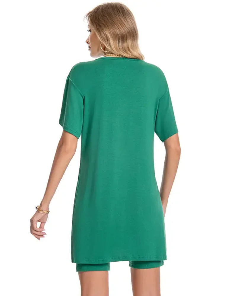 Women's Summer Lounge Set: Oversized Tee & Reversible Biker Shorts Tracksuit