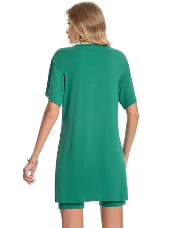 Women's Summer Lounge Set: Oversized Tee & Reversible Biker Shorts Tracksuit