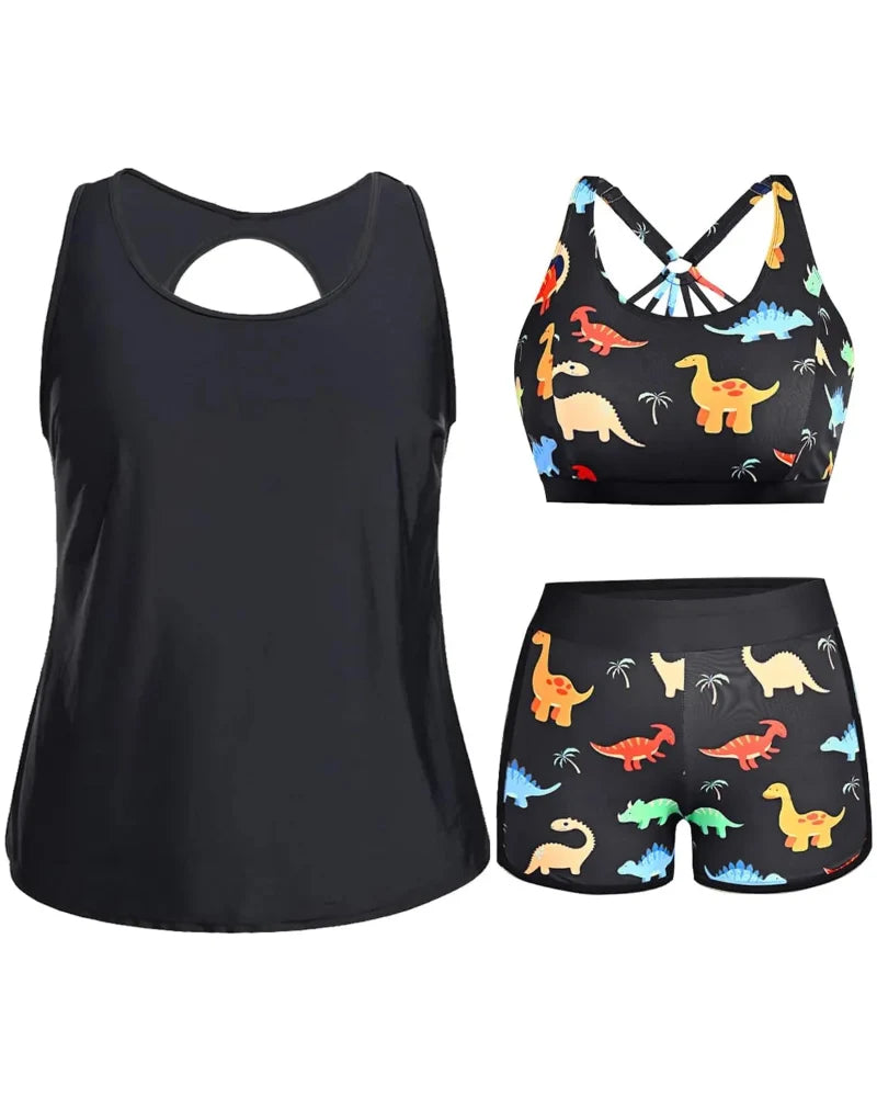 Flattering 3-Piece Tummy-Control Tankini Swimwear Set