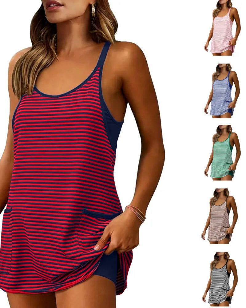 Effortless Casual Sleeveless Mini Dress with Built-In Shorts