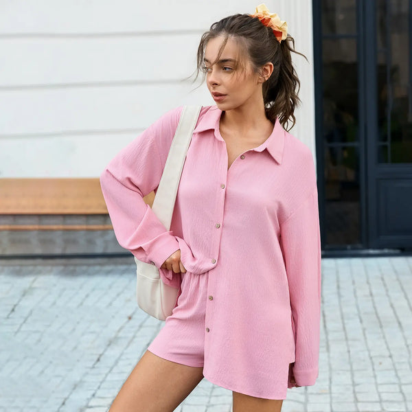 Women's Gauze Shirt & Shorts Set - 2-in-1 Oversized Beach Cover-Up Outfit