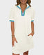 Women's Summer Puff-Sleeve Mini Dress with Quarter Zip - Casual, Loose Fit - Sky