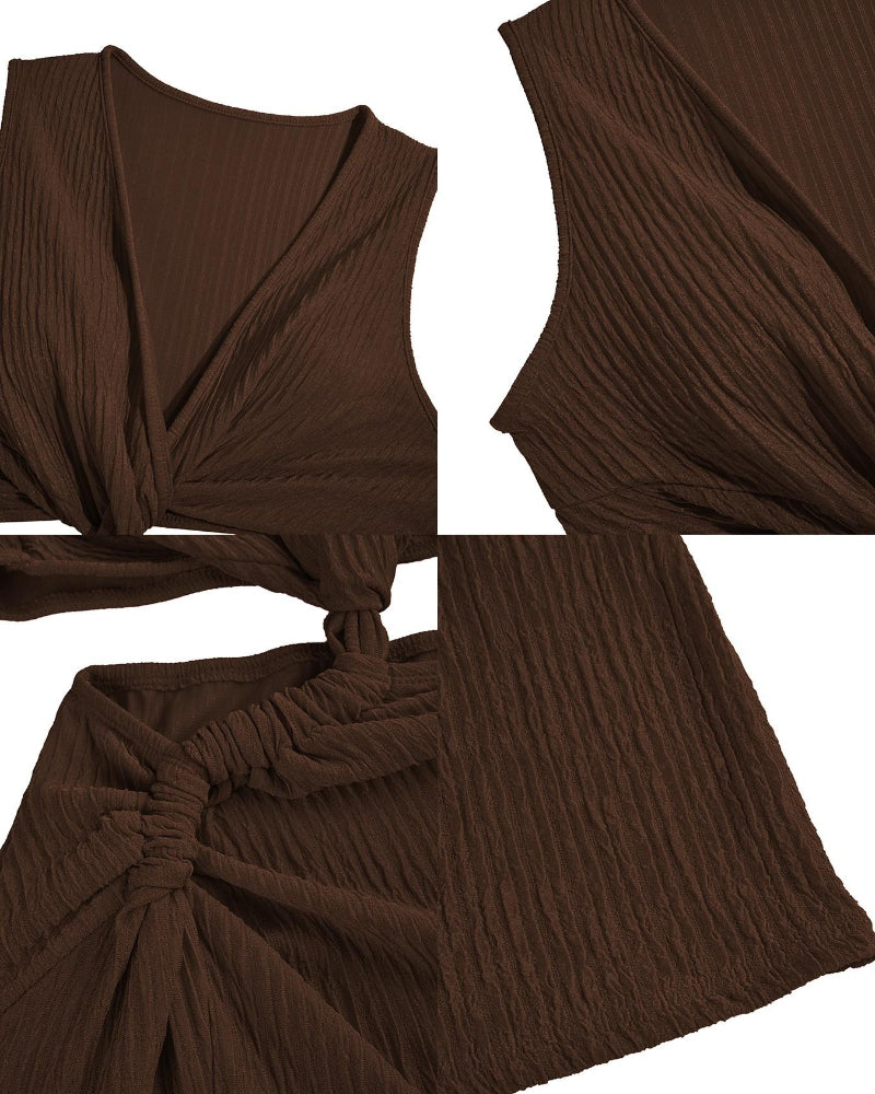 Plus Size Deep-V Neck Sleeveless Knot-Front Bodycon Dress with Slit – Summer Essential