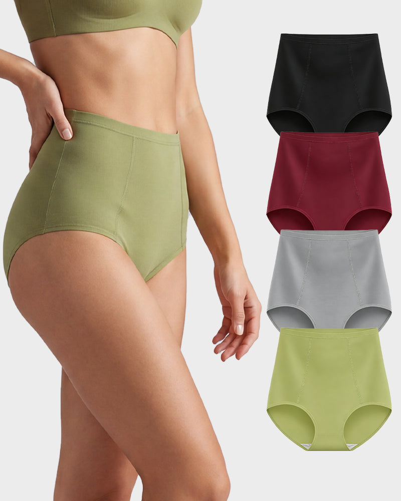 Women's High-Waist Cotton Support Briefs – 4-Pack, All-Day Comfort & Shaping