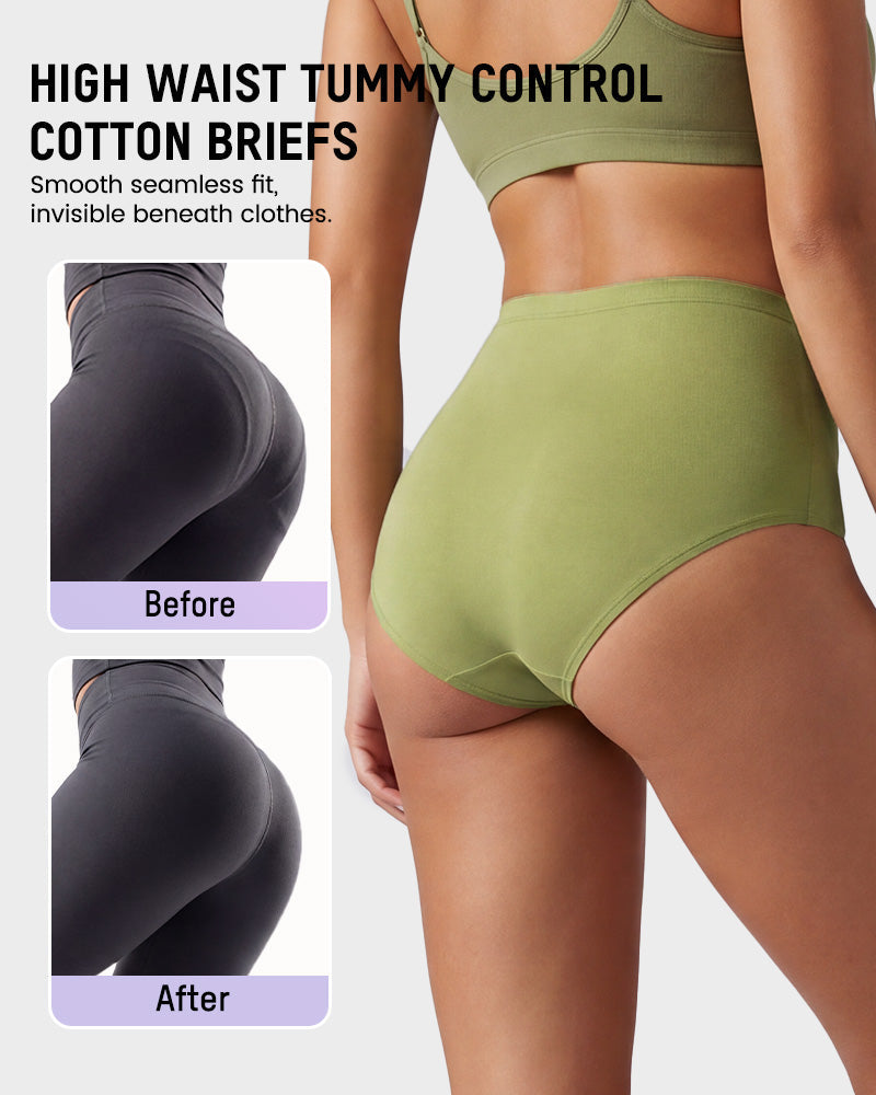 Women's High-Waist Cotton Support Briefs – 4-Pack, All-Day Comfort & Shaping