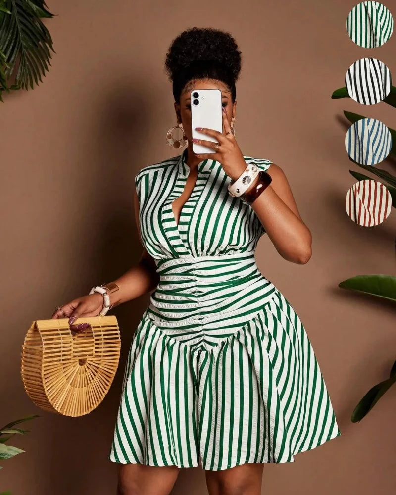 Plus Size Casual Striped Dress with Cinched Waist