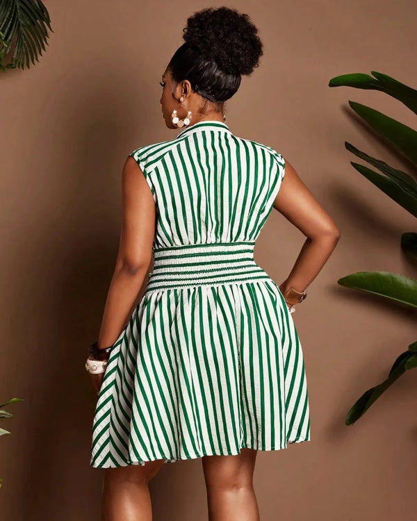 Plus Size Casual Striped Dress with Cinched Waist