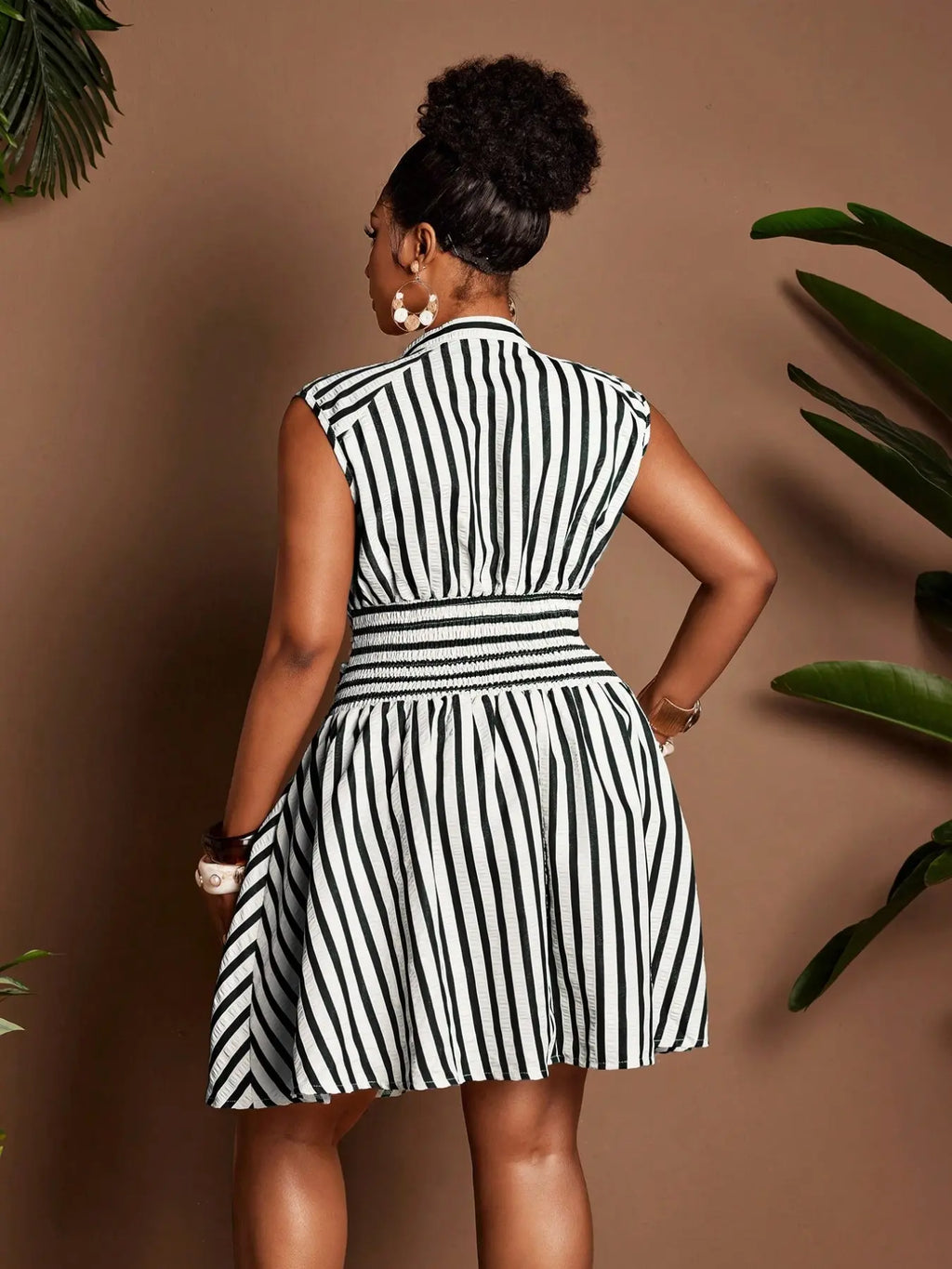 Plus Size Casual Striped Dress with Cinched Waist