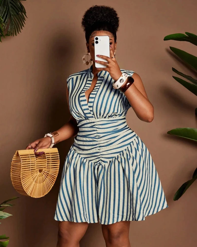 Plus Size Casual Striped Dress with Cinched Waist