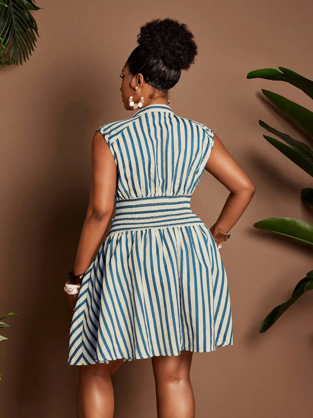 Plus Size Casual Striped Dress with Cinched Waist