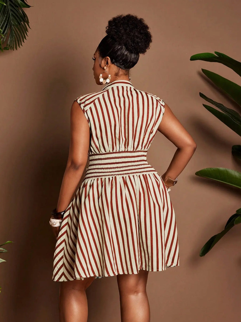 Plus Size Casual Striped Dress with Cinched Waist