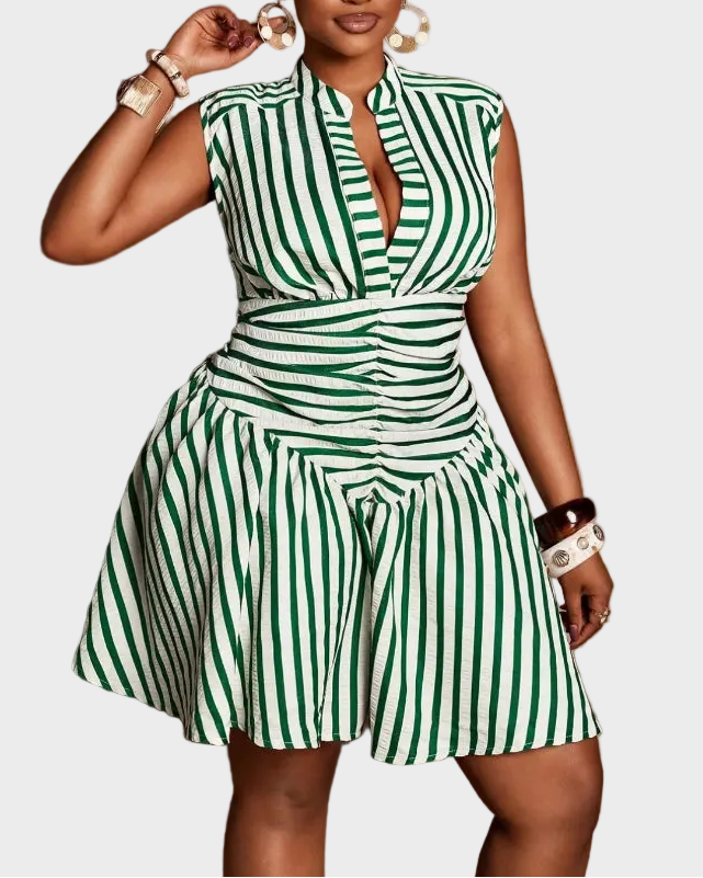Plus Size Casual Striped Dress with Cinched Waist