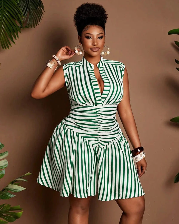 Plus Size Casual Striped Dress with Cinched Waist