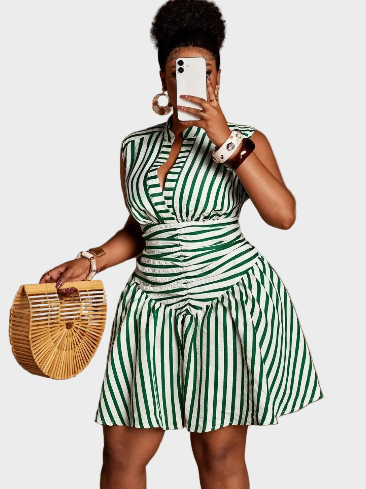 Plus Size Casual Striped Dress with Cinched Waist