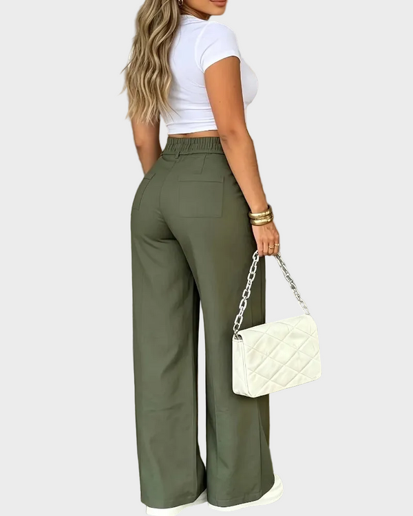 Chic High-Waist Pleated Wide-Leg Pants for Casual Wear
