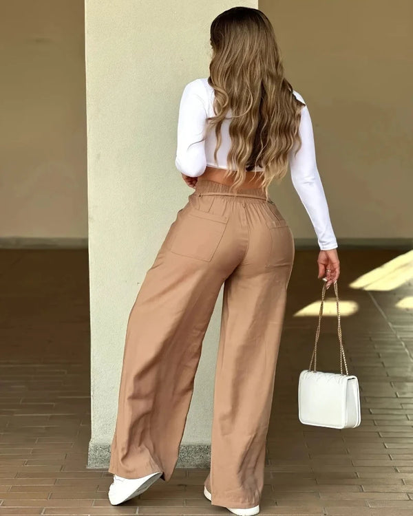 Chic High-Waist Pleated Wide-Leg Pants for Casual Wear