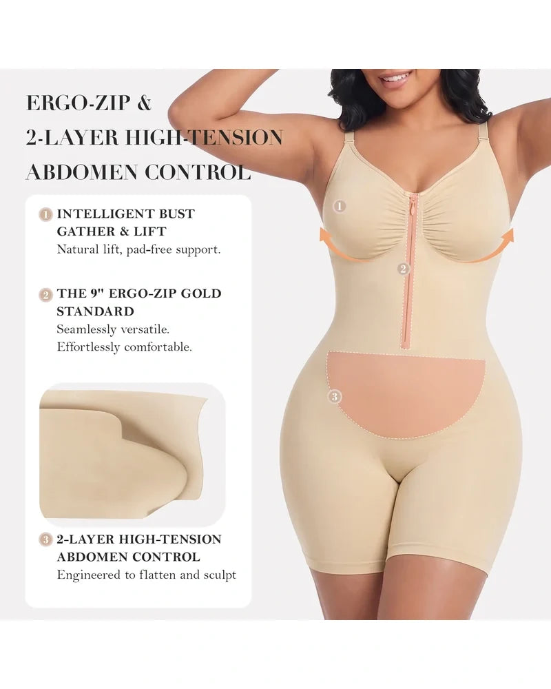 Zip-Up Tummy-Control Shaping Bodysuit for a Sleek Silhouette
