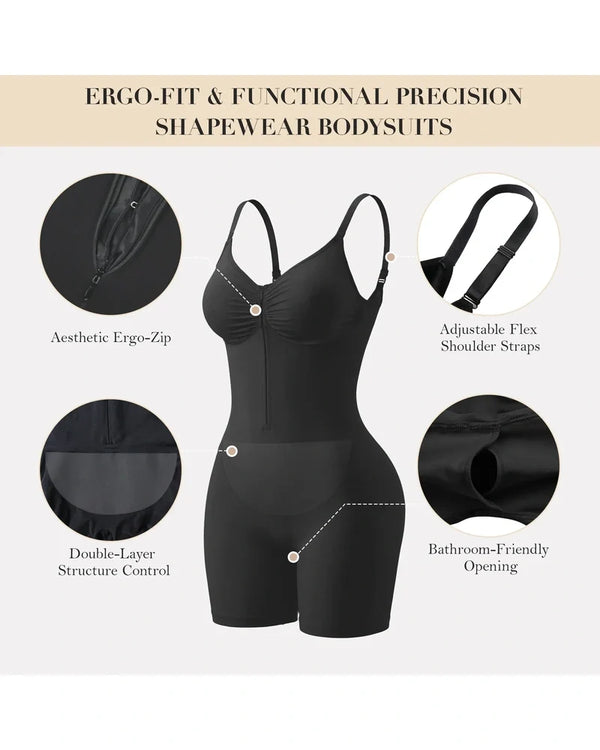 Zip-Up Tummy-Control Shaping Bodysuit for a Sleek Silhouette