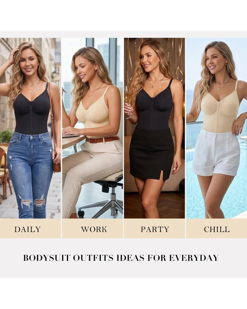 Zip-Up Tummy-Control Shaping Bodysuit for a Sleek Silhouette