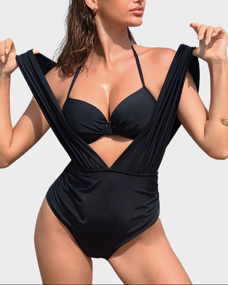 Two-Piece Deep Plunge Swimsuit with Halter Bra Overlay Secondary image