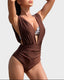 Two-Piece Deep Plunge Swimsuit with Halter Bra Overlay
