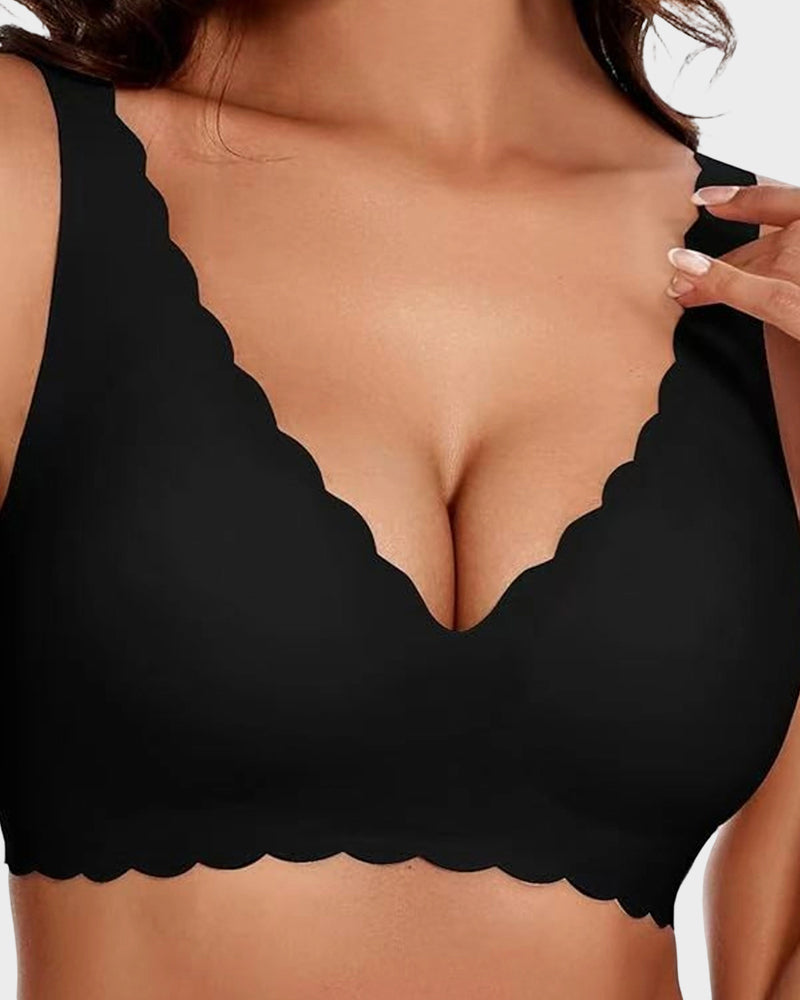 Deep-V Seamless Scalloped Wireless Lift Bra for a Flattering, Uplifted Silhouette