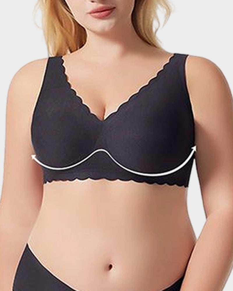 Deep-V Seamless Scalloped Wireless Lift Bra for a Flattering, Uplifted Silhouette