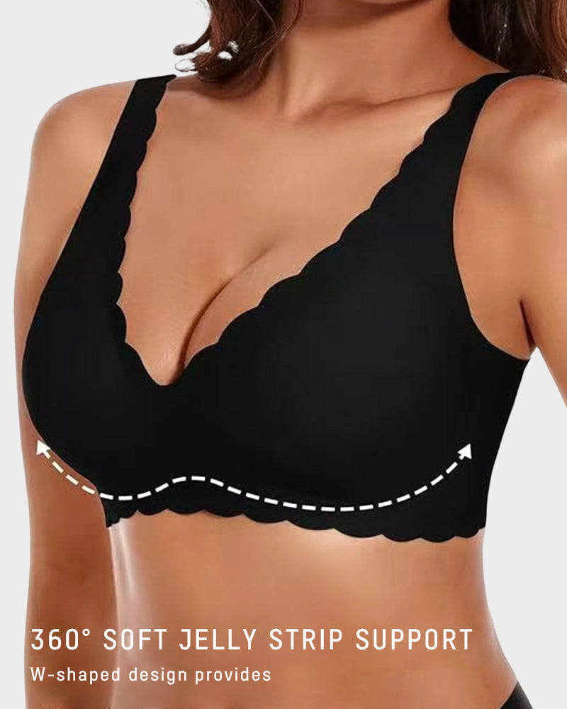 Deep-V Seamless Scalloped Wireless Lift Bra for a Flattering, Uplifted Silhouette