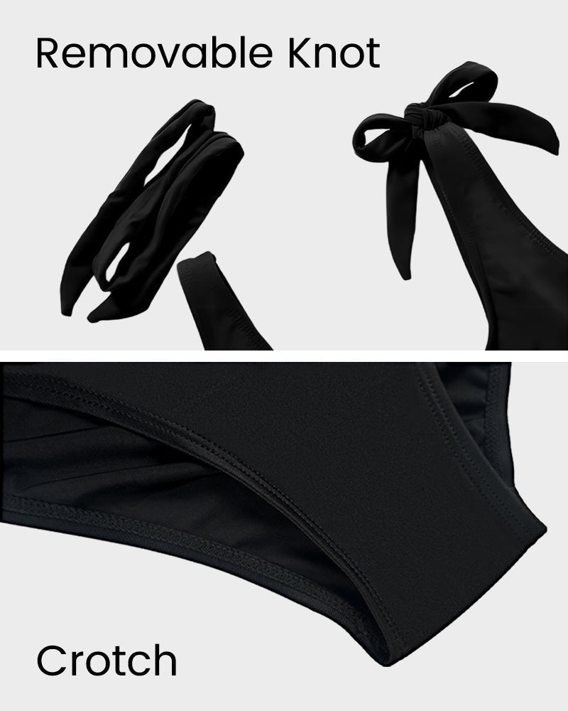 Flattering Double-Tie Shoulder High-Waist Bikini Set with Tummy Control