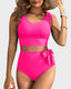 Flattering Double-Tie Shoulder High-Waist Bikini Set with Tummy Control