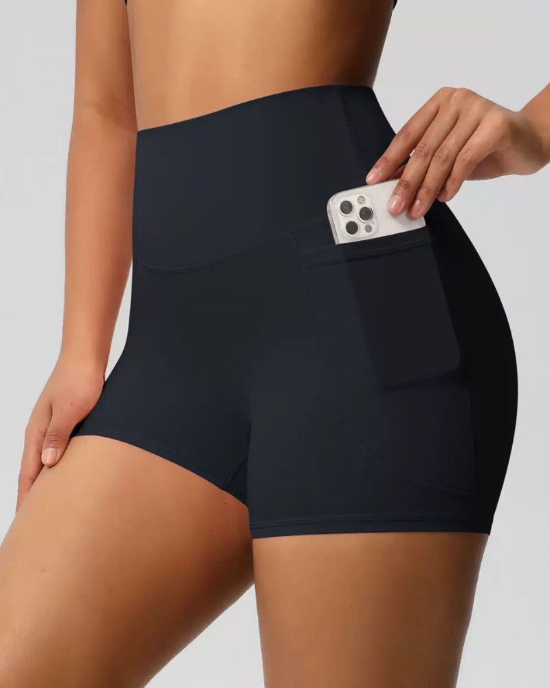 Sleek High-Waisted Tummy-Control Athletic Shorts with Handy Side Pockets