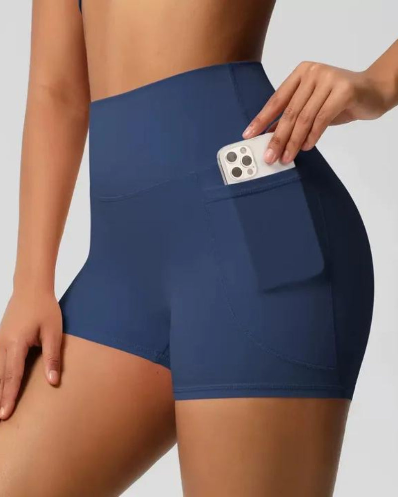 Sleek High-Waisted Tummy-Control Athletic Shorts with Handy Side Pockets