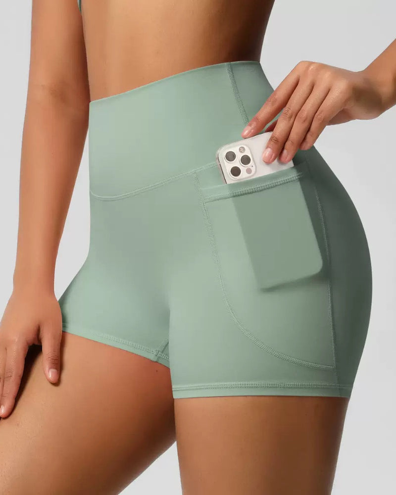 Sleek High-Waisted Tummy-Control Athletic Shorts with Handy Side Pockets