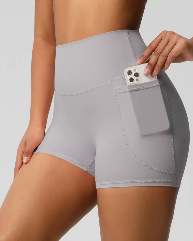 Sleek High-Waisted Tummy-Control Athletic Shorts with Handy Side Pockets Secondary image