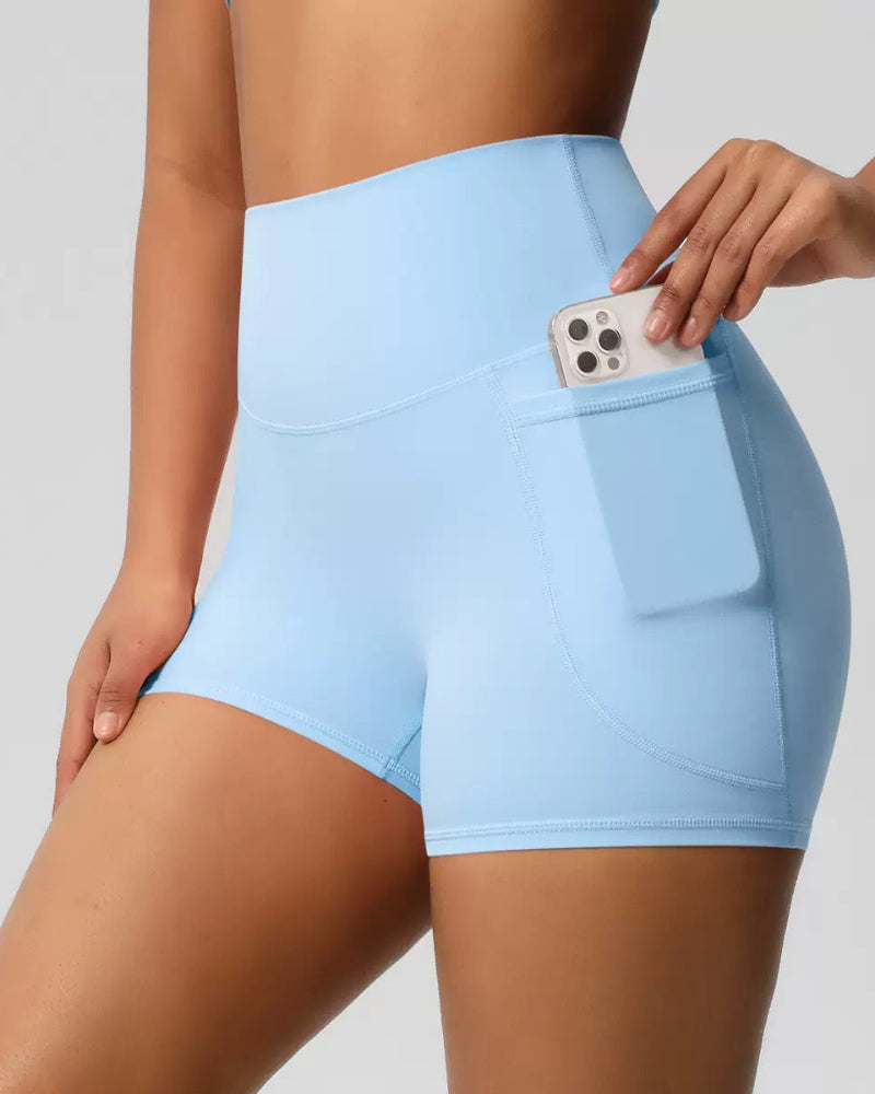 Sleek High-Waisted Tummy-Control Athletic Shorts with Handy Side Pockets