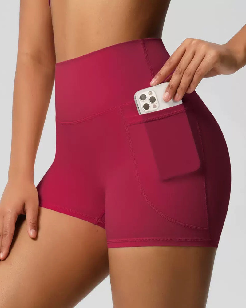 Sleek High-Waisted Tummy-Control Athletic Shorts with Handy Side Pockets