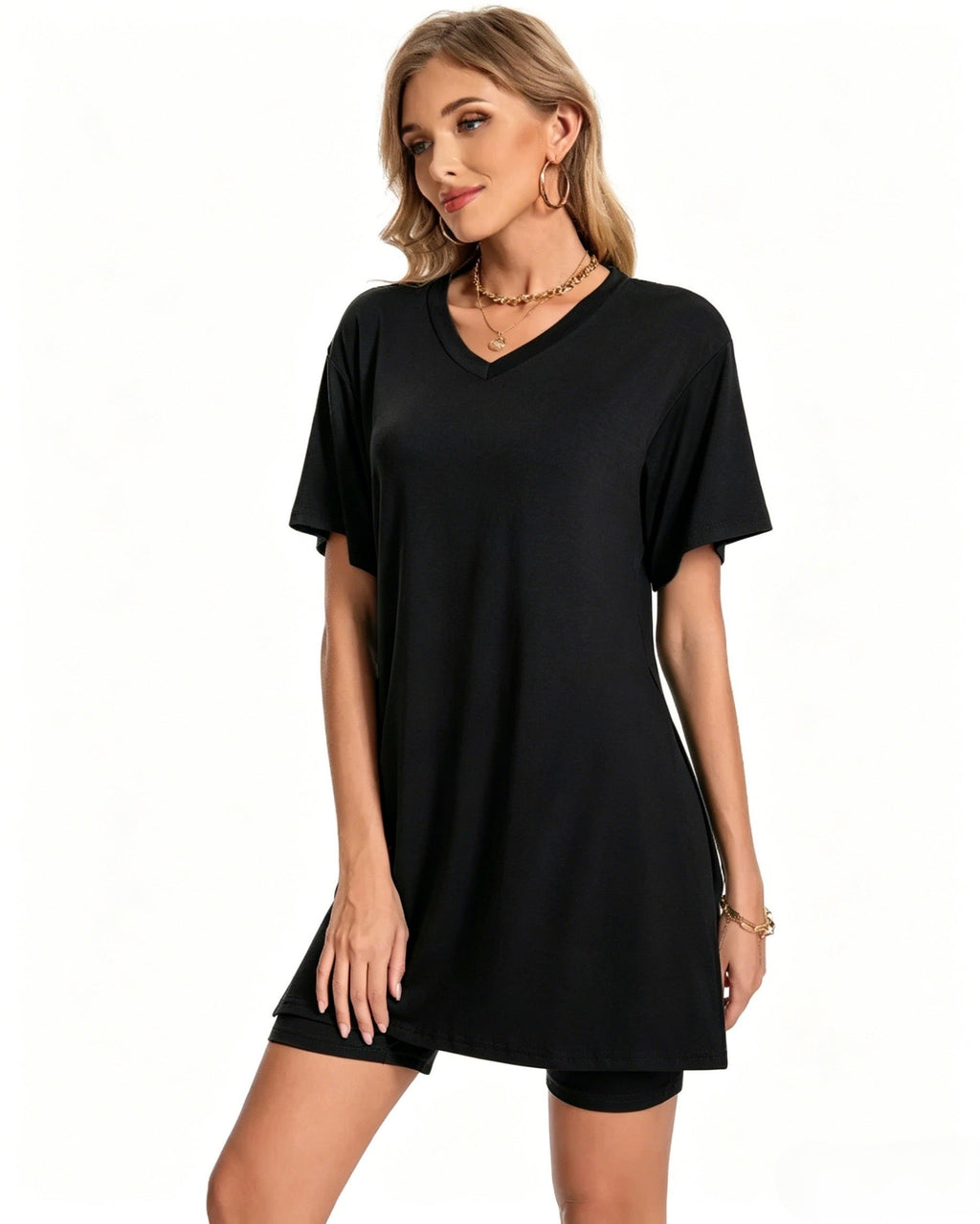 Women's Summer Lounge Set: Oversized Tee & Reversible Biker Shorts Tracksuit