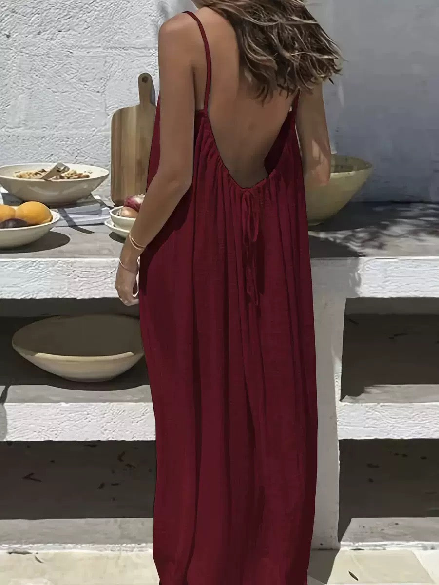 Chic Women’s Elegant Solid-Color Backless Slip Dress