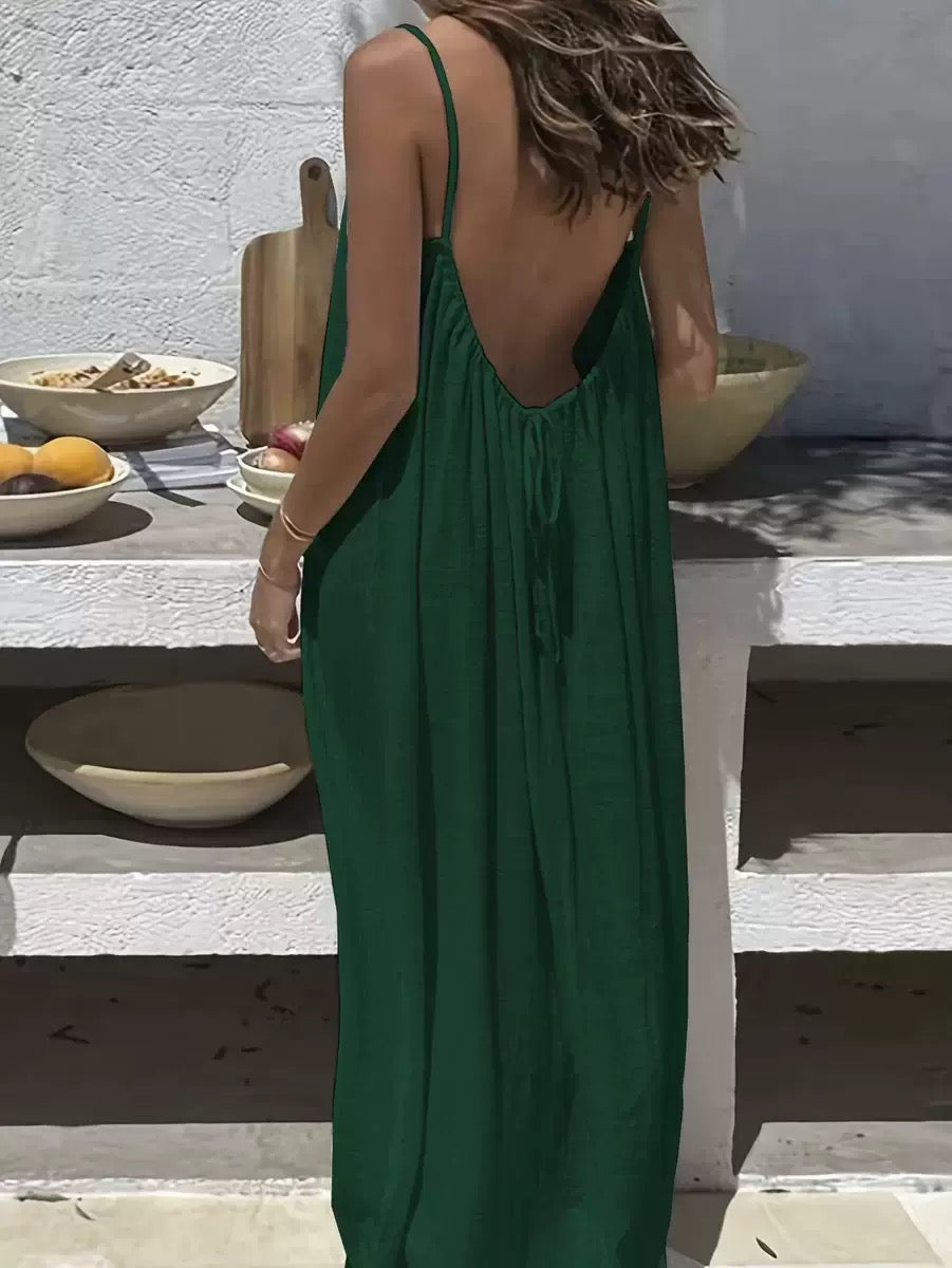 Chic Women’s Elegant Solid-Color Backless Slip Dress