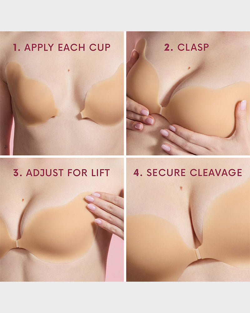 Invisible Lift Sticky Cleavage Bra – 2-Pair Pack of Seamless, Reusable Adhesive Cups