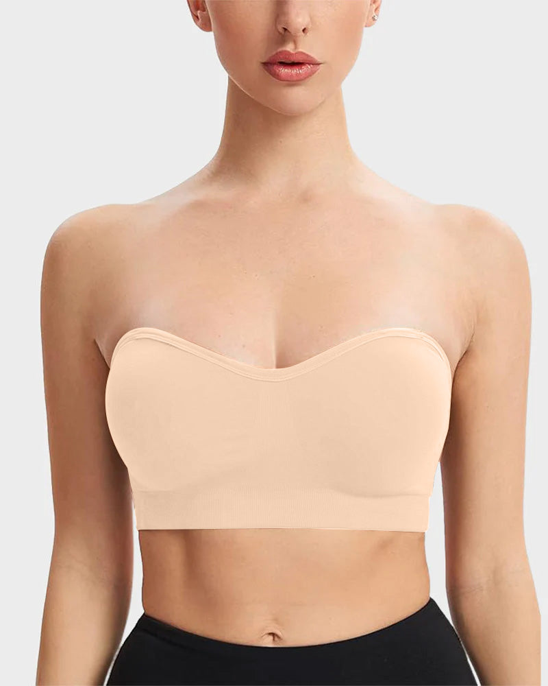 Wireless Strapless Bandeau Bra with Secure Anti-Slip Silicone Support